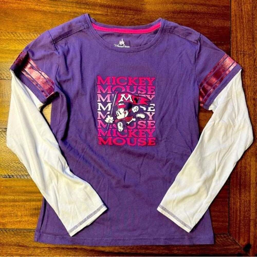 Disney Mickey Mouse Kids Long Sleeve T-Shirt Size XL Purple Faux Sleeves